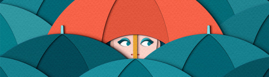Zara Picken's paper cut style conceptual illustration of a girl looking out under an umbrella