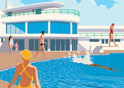 Pastiche illustrator Garry Walton's illustration for book cover Lido Land.