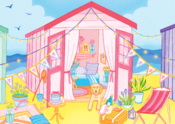 Illustrator Lindsey Spinks front cover illustration for The Cornish Beach Hut Wedding
