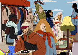 Illustrator Sophie Parsons illustration at a thrift market.