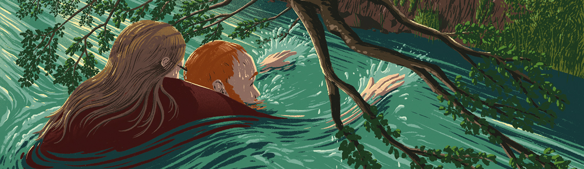 Illustrator Mark Frudd illustrations for Readers Digest article Rescue on the Elk River