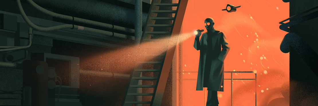 Mark Boardman Sci Fi illustration of a man, represented by Meiklejohn Illustration Agency