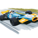 Pastiche illustrator Garry Walton illustrations for Goodwood Revival Programme