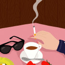 Illustrator Hello Marine's illustration of someone smoking a cigarette at a table.