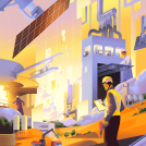 Illustrator Mark Boardman's illustration of a solar production line.