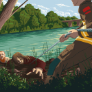 Illustrator Mark Frudd illustrations for Readers Digest article Rescue on the Elk River