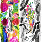 Illustrator Sarah Tanat-Jones illustration for RHS Chelsea Flower Show showcasing the Great Plant Sell-Off